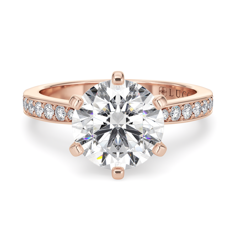Load image into Gallery viewer, LUCCE Pave Round Diamond with Classic Crown Tab Prongs Engagement Ring in Gold or Platinum
