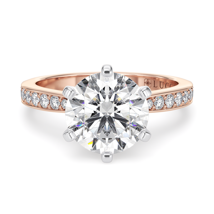 Load image into Gallery viewer, LUCCE Pave Round Diamond with Classic Crown Tab Prongs Engagement Ring in Gold or Platinum
