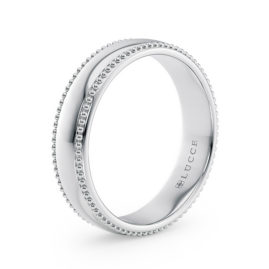 Load image into Gallery viewer, LUCCE Milgrain Classic Unisex Wedding Band with Brushed or Polished Finish in Gold or Platinum
