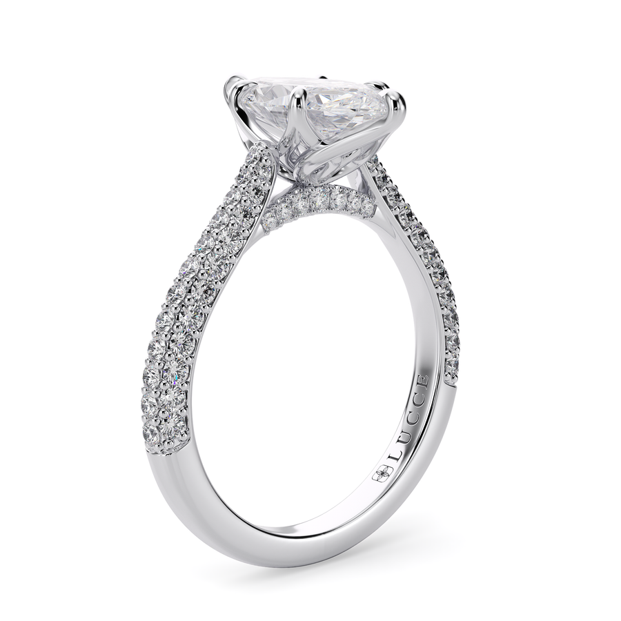 Load image into Gallery viewer, LUCCE Cathedral Marquise Diamond Tri-row Pavé Engagement Ring with Petal Prongs and Hidden Accent Stones in Gold or Platinum
