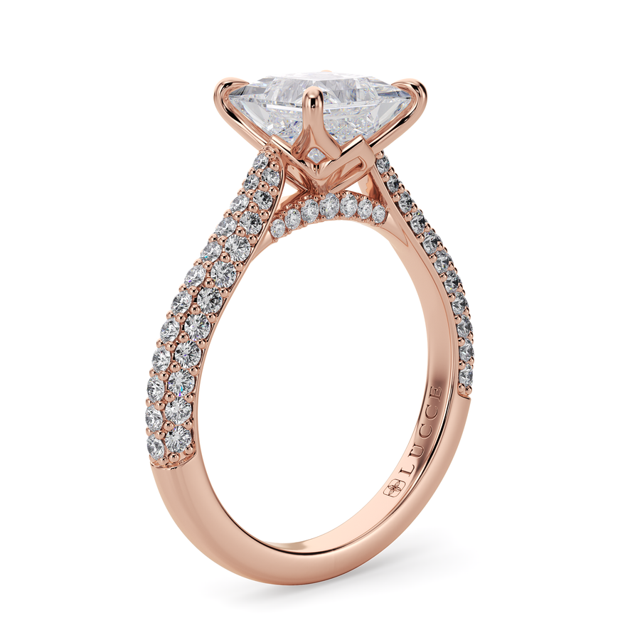 Load image into Gallery viewer, LUCCE Cathedral Princess Diamond Tri-row Pavé Engagement Ring with Petal Prongs and Hidden Accent Stones in Gold or Platinum
