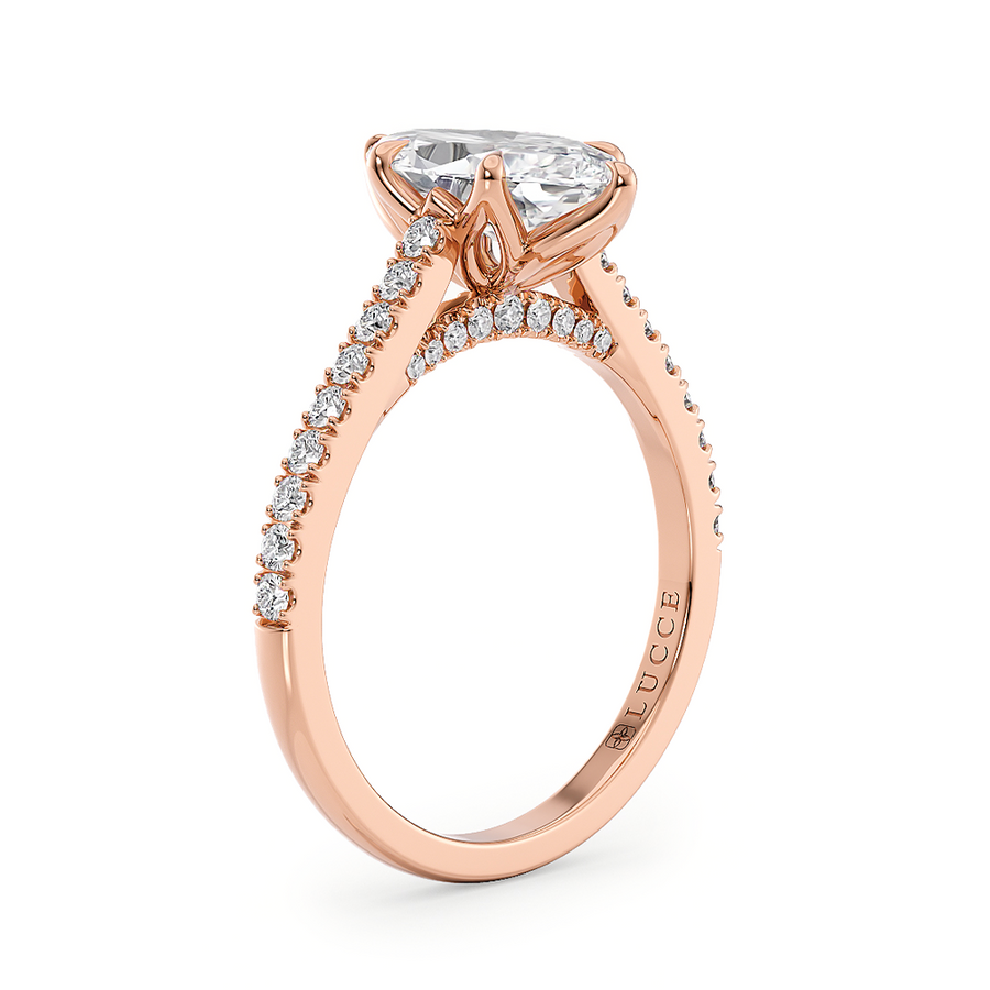 Load image into Gallery viewer, LUCCE Cathedral Marquise Diamond Pavé Engagement Ring with Petal Prongs and Hidden Accent Stones in Gold or Platinum
