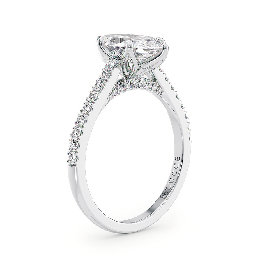 Load image into Gallery viewer, LUCCE Cathedral Marquise Diamond Pavé Engagement Ring with Petal Prongs and Hidden Accent Stones in Gold or Platinum
