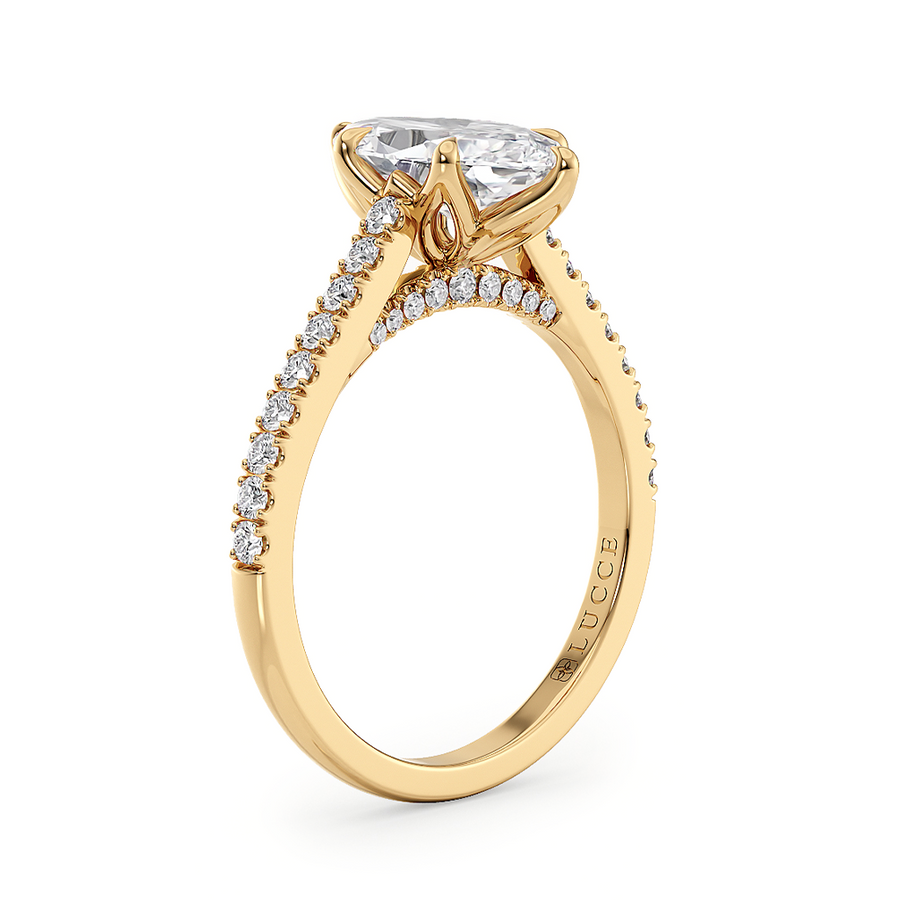 Load image into Gallery viewer, LUCCE Cathedral Marquise Diamond Pavé Engagement Ring with Petal Prongs and Hidden Accent Stones in Gold or Platinum
