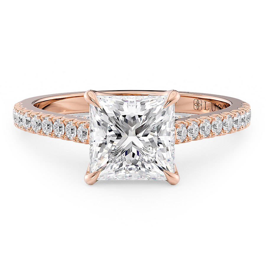 Load image into Gallery viewer, LUCCE Cathedral Oval Diamond Pavé Engagement Ring with Petal Prongs and Hidden Accent Stones in Gold or Platinum
