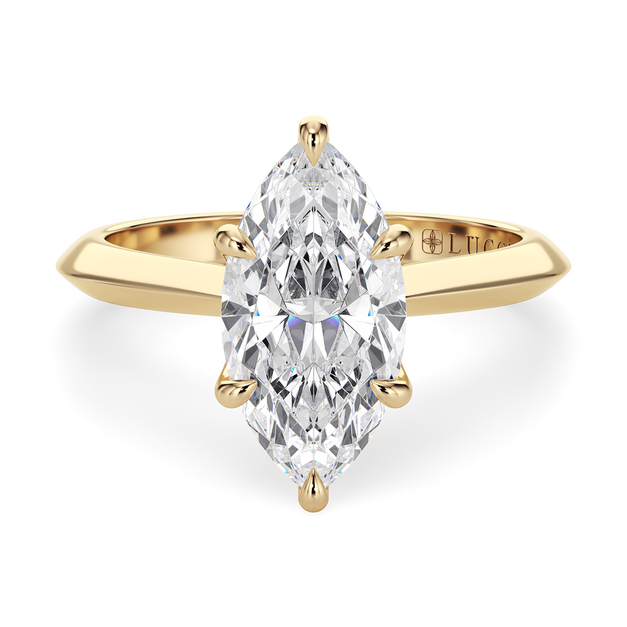 Load image into Gallery viewer, LUCCE Knife Edge Cathedral Marquise Diamond Solitaire Engagement Ring with Overlapping Petal Prongs in Gold or Platinum
