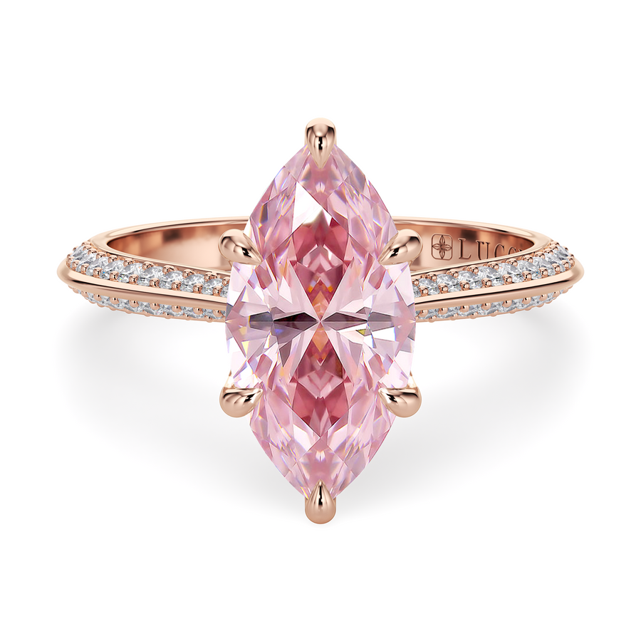 Load image into Gallery viewer, ECUADORIAN Floral Pave Pink Marquise Diamond engagement ring with Knife Edge and petal prongs  in  Rose Gold
