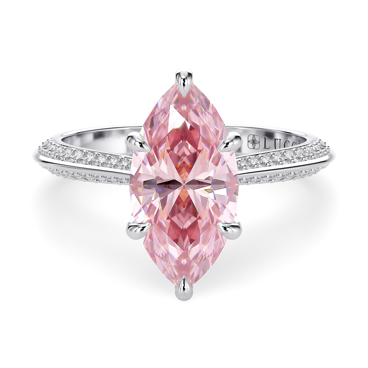 Load image into Gallery viewer, ECUADORIAN Floral Pave Pink Marquise Diamond engagement ring with Knife Edge and petal prongs  in  White Gold or Platinum

