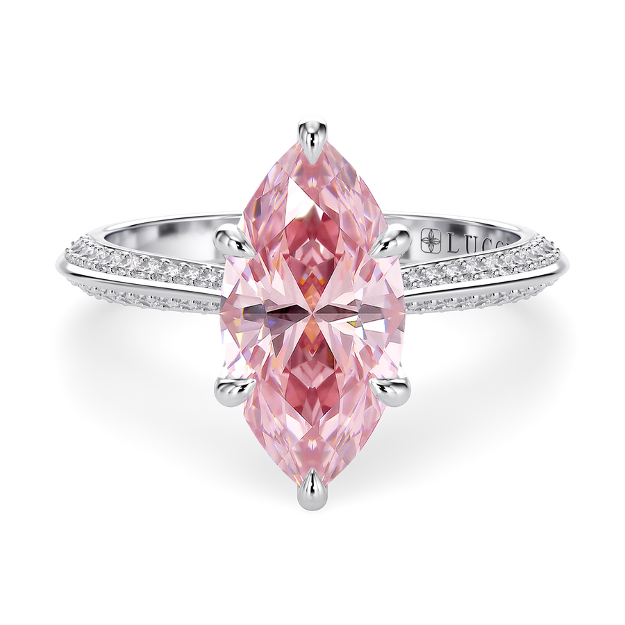 Load image into Gallery viewer, ECUADORIAN Floral Pave Pink Marquise Diamond engagement ring with Knife Edge and petal prongs  in  White Gold or Platinum
