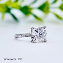 Load image into Gallery viewer, Cushion Moissanite Engagement Ring tri row band with hidden halo in gold
