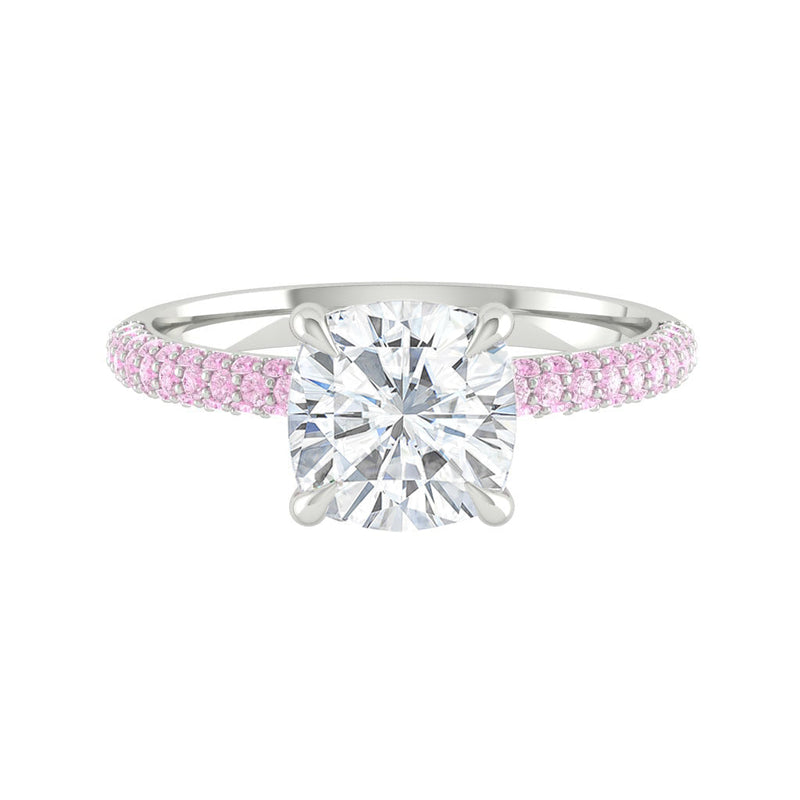 Pink Diamond Cushion Engagement Ring with Tri-row Band