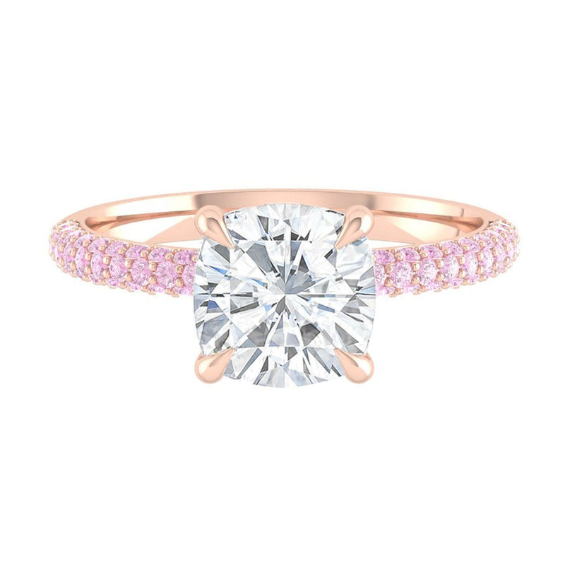 Cushion Moissanite Engagement Ring with Pink Diamond Tri Row Band Philippines