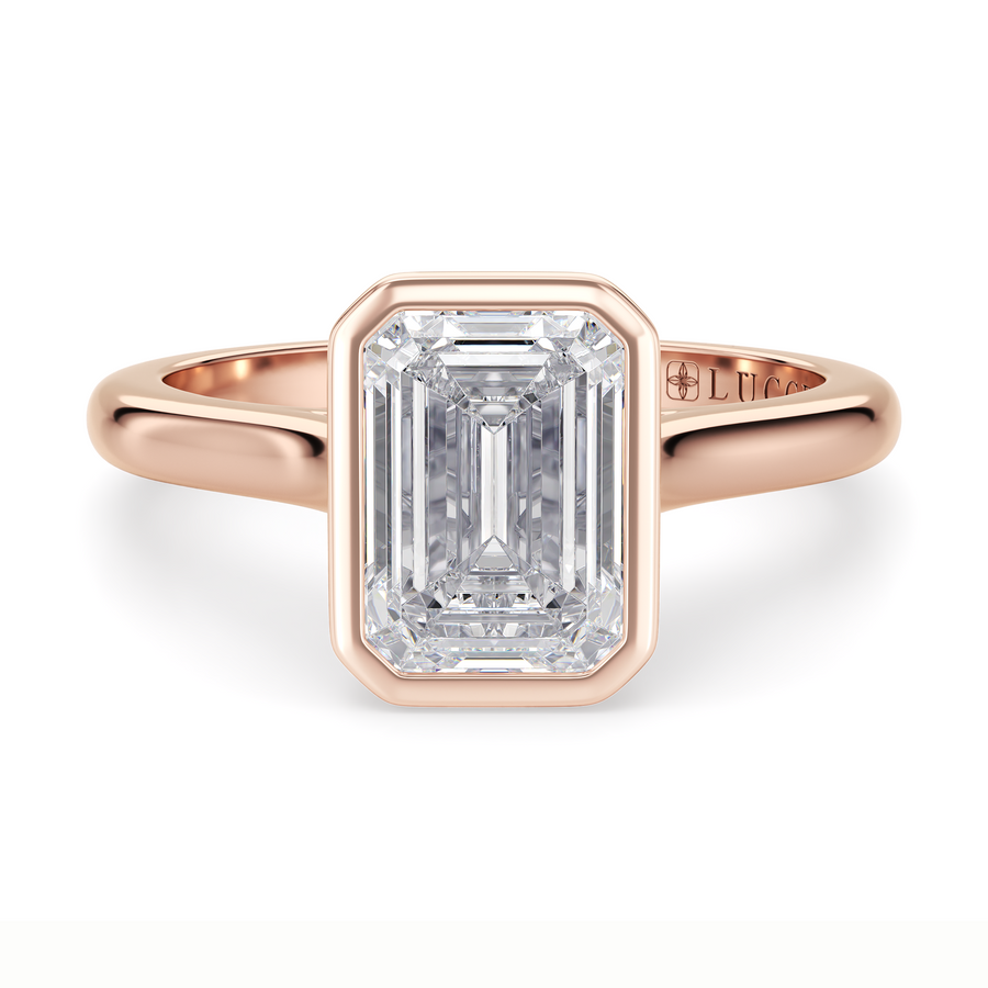 Load image into Gallery viewer, LUCCE Solitaire Cathedral Emerald Diamond in Bezel Setting with Hidden Petal Engagement Ring in Gold or Platinum
