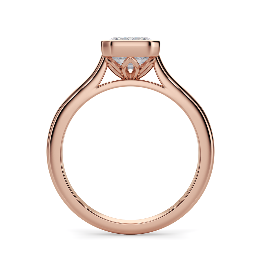 Load image into Gallery viewer, LUCCE Solitaire Cathedral Emerald Diamond in Bezel Setting with Hidden Petal Engagement Ring in Gold or Platinum

