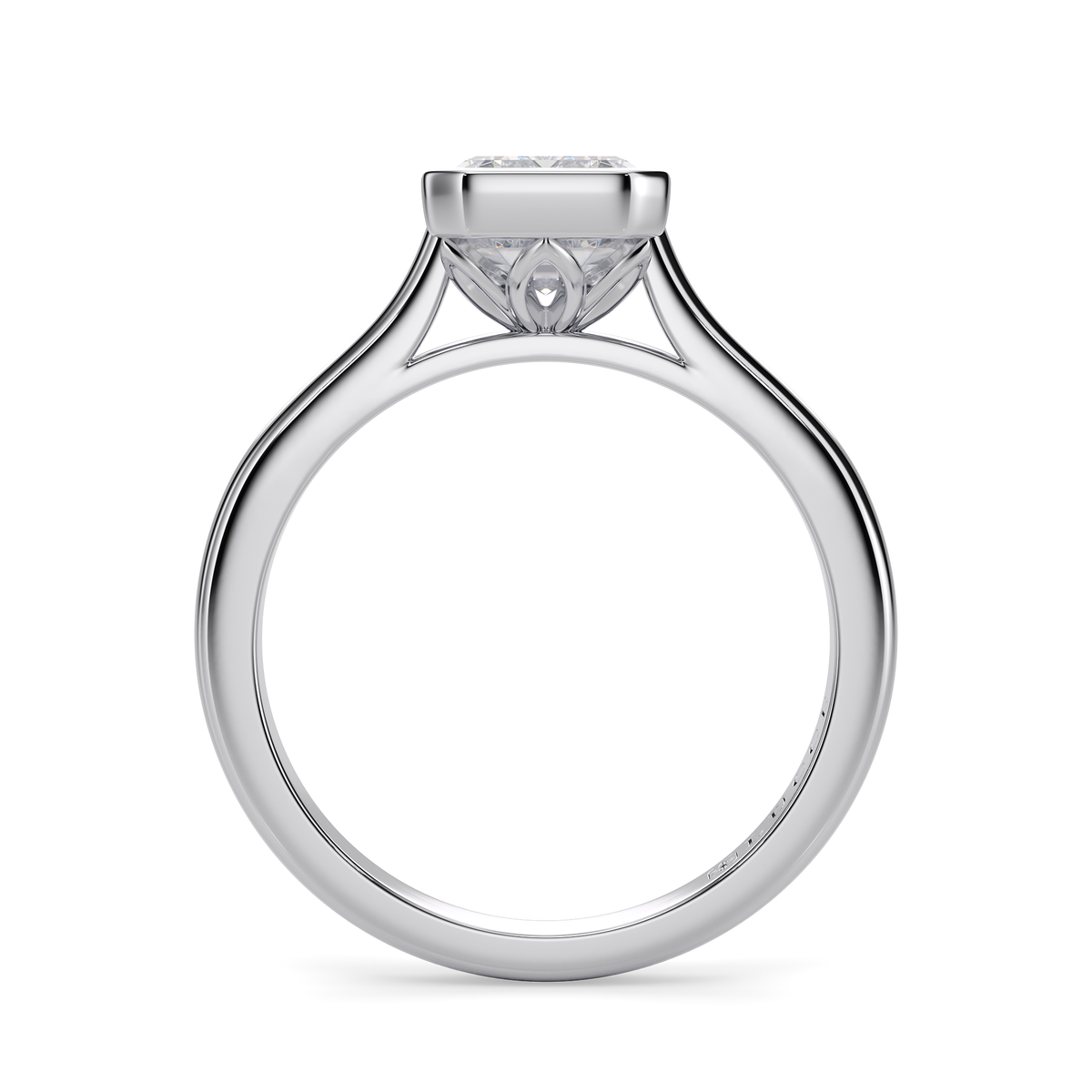 Load image into Gallery viewer, LUCCE Solitaire Cathedral Emerald Diamond in Bezel Setting with Hidden Petal Engagement Ring in Gold or Platinum
