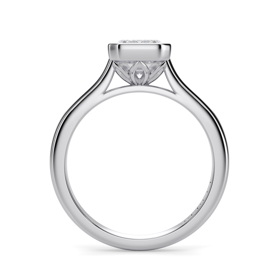Load image into Gallery viewer, LUCCE Solitaire Cathedral Emerald Diamond in Bezel Setting with Hidden Petal Engagement Ring in Gold or Platinum
