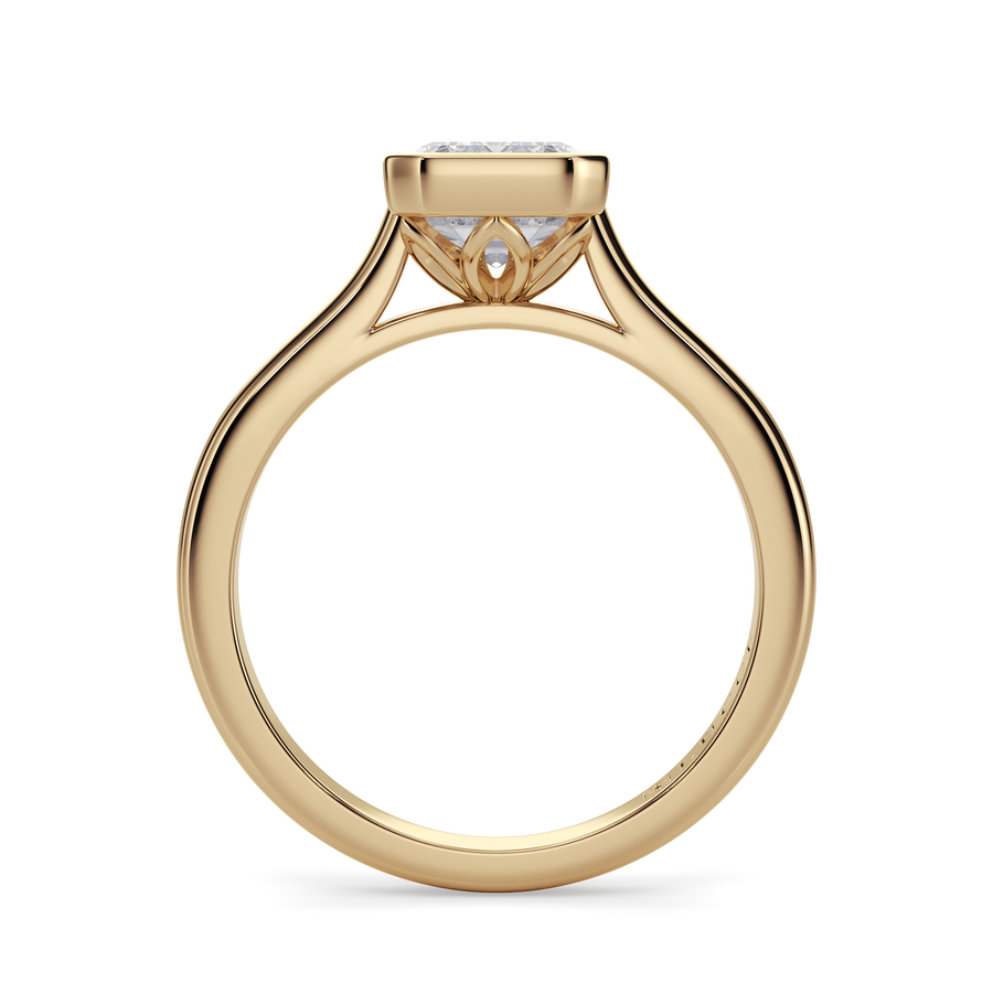 Load image into Gallery viewer, LUCCE Solitaire Cathedral Radiant Diamond in Bezel Setting with Hidden Petal Engagement Ring in Gold or Platinum
