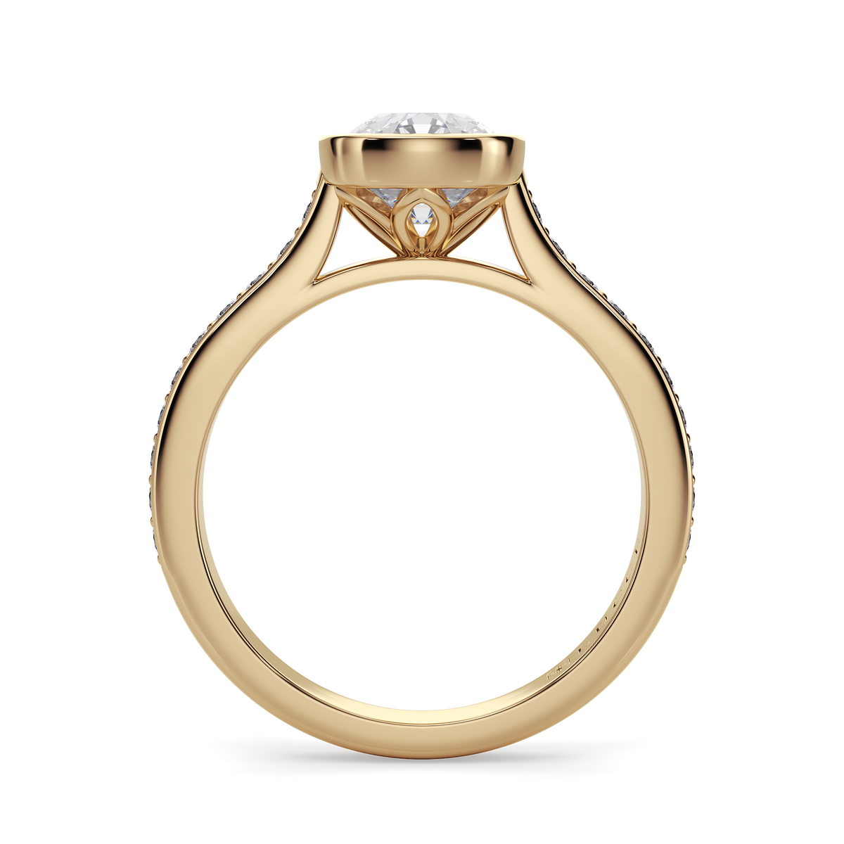 Load image into Gallery viewer, LUCCE Pavé Cathedral Cushion Diamond in Bezel Setting with Hidden Petal Engagement Ring in Gold or Platinum
