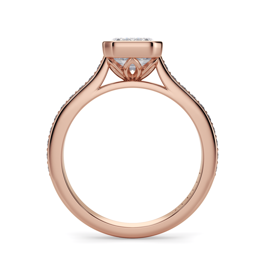 Load image into Gallery viewer, LUCCE Pavé Cathedral Emerald Diamond in Bezel Setting with Hidden Petal Engagement Ring in Gold or Platinum
