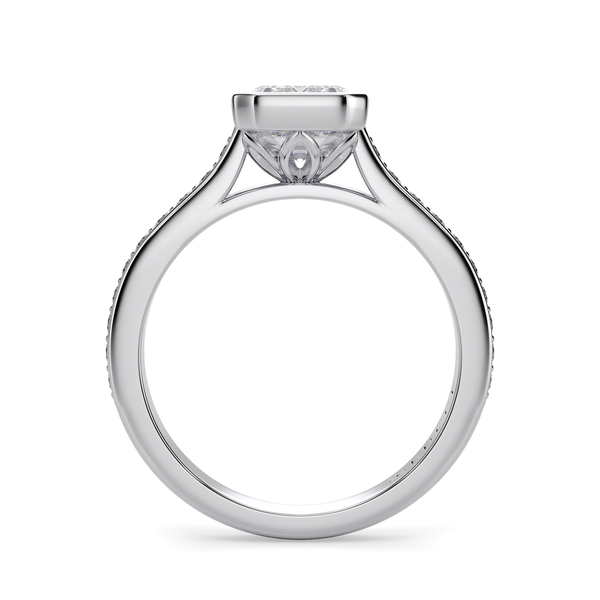 Load image into Gallery viewer, LUCCE Pavé Cathedral Radiant Diamond in Bezel Setting with Hidden Petal Engagement Ring in Gold or Platinum

