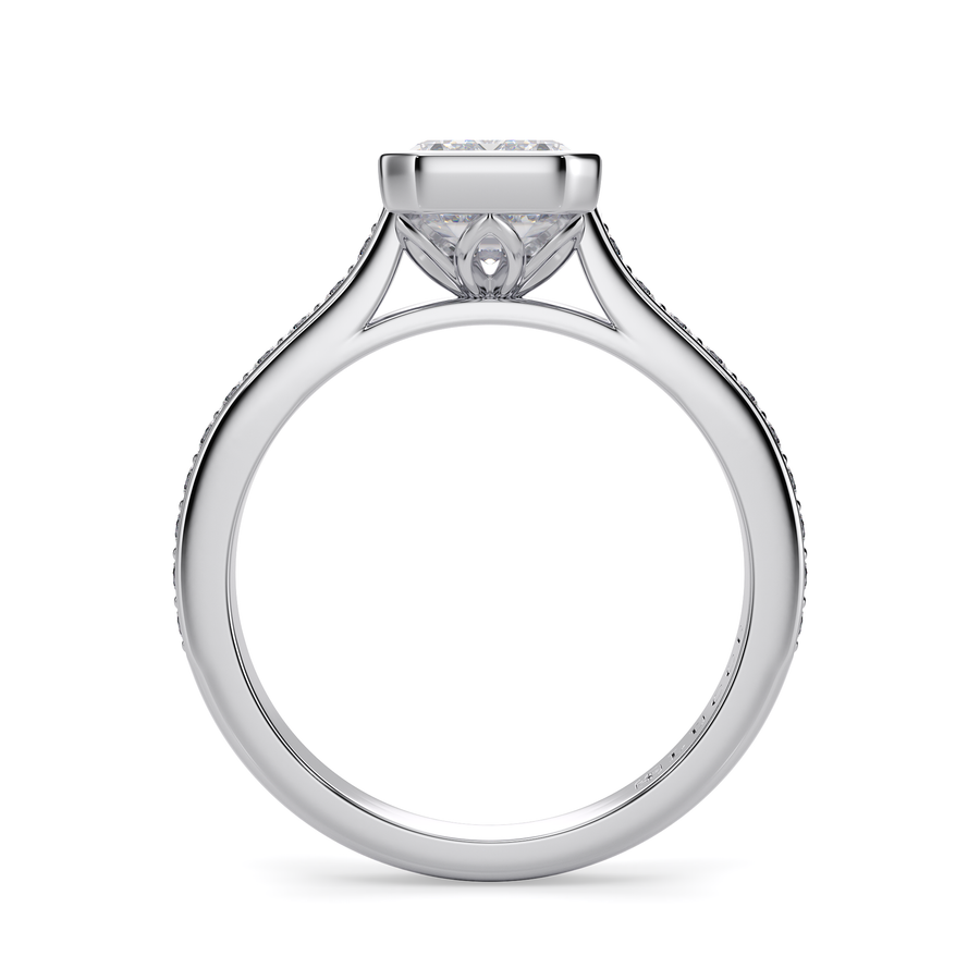 Load image into Gallery viewer, LUCCE Pavé Cathedral Emerald Diamond in Bezel Setting with Hidden Petal Engagement Ring in Gold or Platinum
