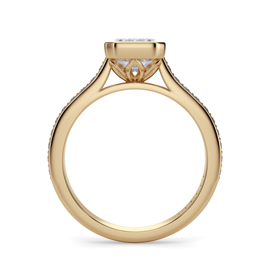 Load image into Gallery viewer, LUCCE Pavé Cathedral Emerald Diamond in Bezel Setting with Hidden Petal Engagement Ring in Gold or Platinum
