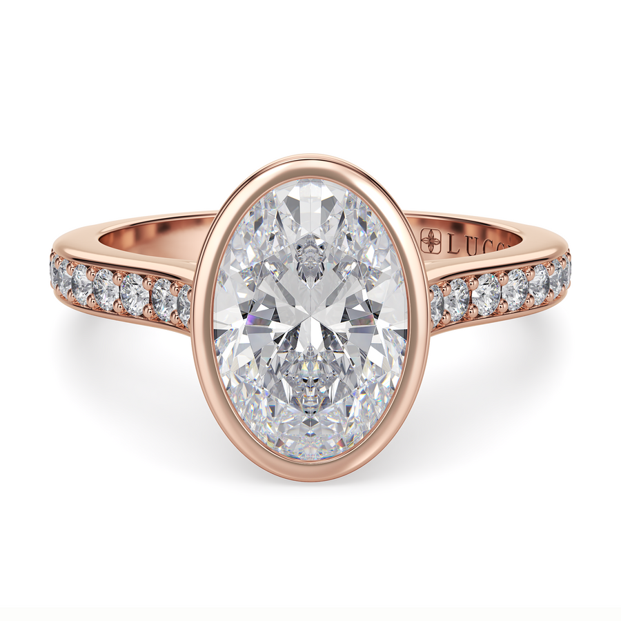 Load image into Gallery viewer, LUCCE Pavé Cathedral Oval Diamond in Bezel Setting with Hidden Petal Engagement Ring in Gold or Platinum
