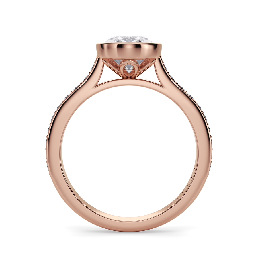Load image into Gallery viewer, LUCCE Pavé Cathedral Oval Diamond in Bezel Setting with Hidden Petal Engagement Ring in Gold or Platinum
