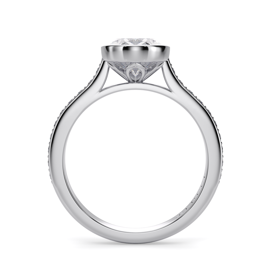 Load image into Gallery viewer, LUCCE Pavé Cathedral Oval Diamond in Bezel Setting with Hidden Petal Engagement Ring in Gold or Platinum
