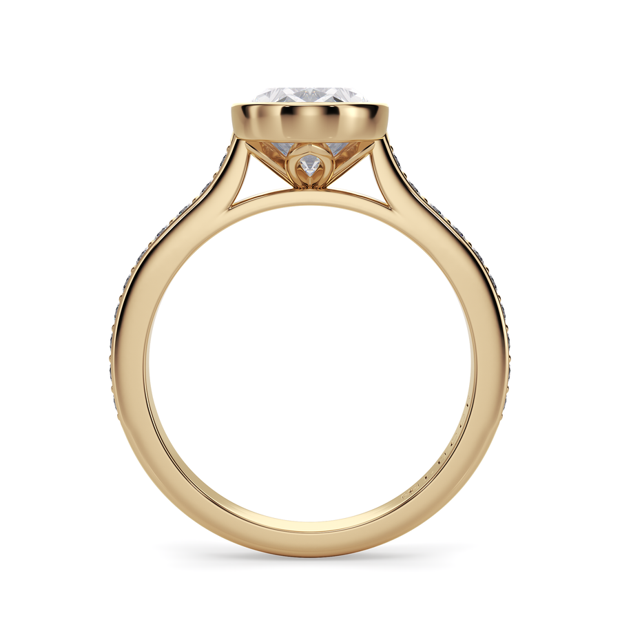 Load image into Gallery viewer, LUCCE Pavé Cathedral Oval Diamond in Bezel Setting with Hidden Petal Engagement Ring in Gold or Platinum

