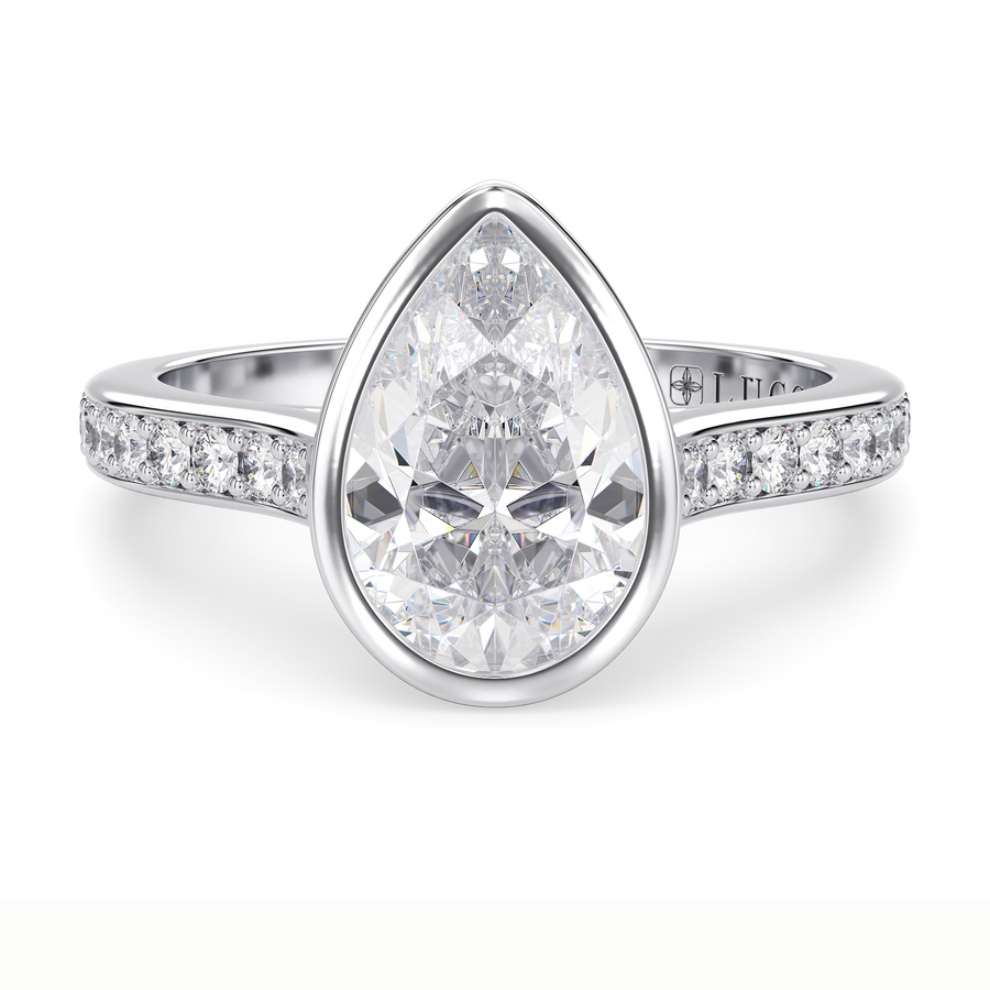 Load image into Gallery viewer, LUCCE Pavé Cathedral Pear Diamond in Bezel Setting with Hidden Petal Engagement Ring in Gold or Platinum
