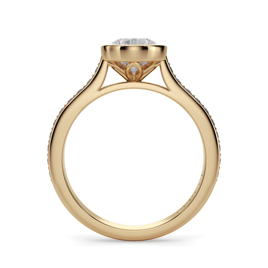 Load image into Gallery viewer, LUCCE Pavé Cathedral Pear Diamond in Bezel Setting with Hidden Petal Engagement Ring in Gold or Platinum
