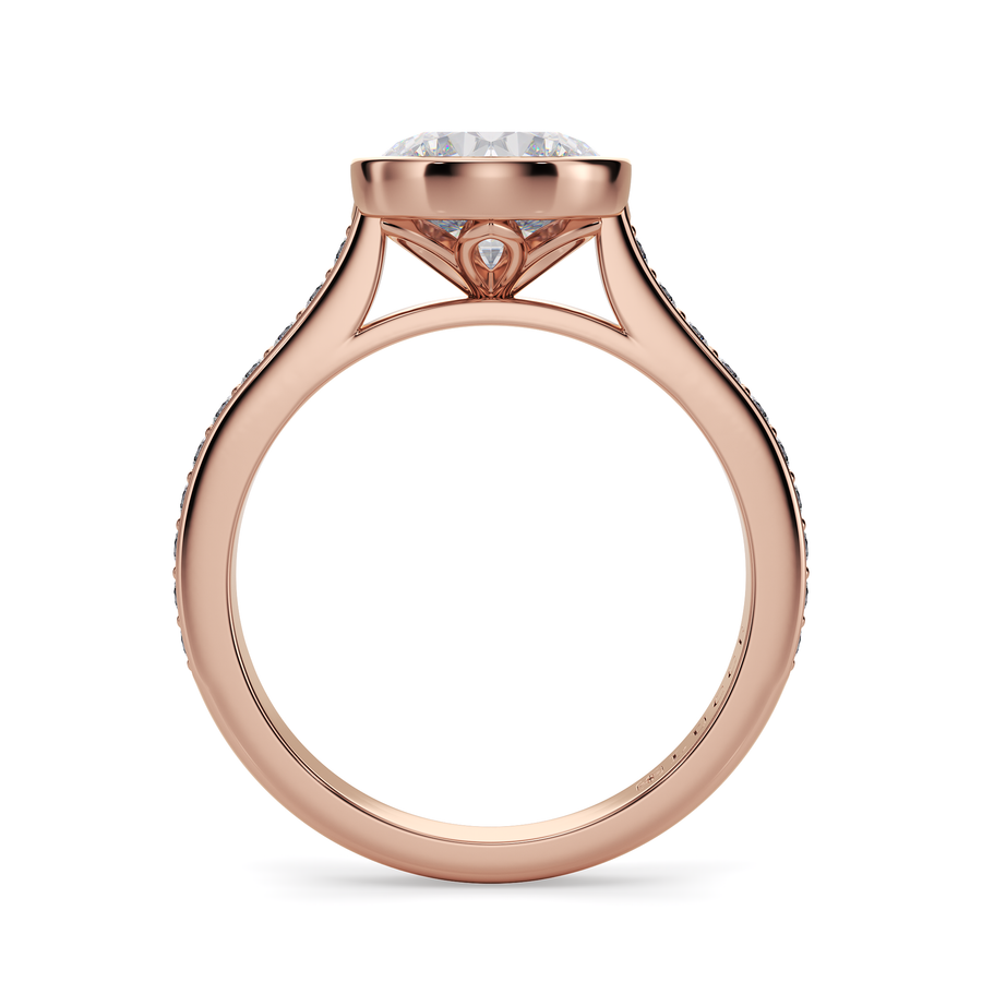 Load image into Gallery viewer, LUCCE Pavé Cathedral Round Diamond in Bezel Setting with Hidden Petal Engagement Ring in Gold or Platinum
