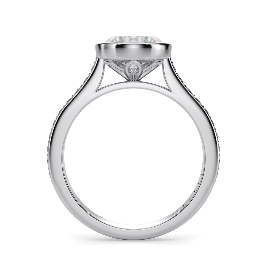 Load image into Gallery viewer, LUCCE Pavé Cathedral Round Diamond in Bezel Setting with Hidden Petal Engagement Ring in Gold or Platinum
