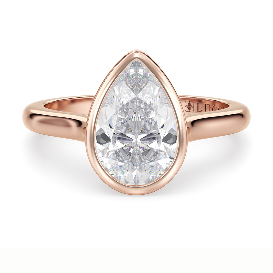 Load image into Gallery viewer, LUCCE Solitaire Cathedral Pear Diamond in Bezel Setting with Hidden Petal Engagement Ring in Gold or Platinum

