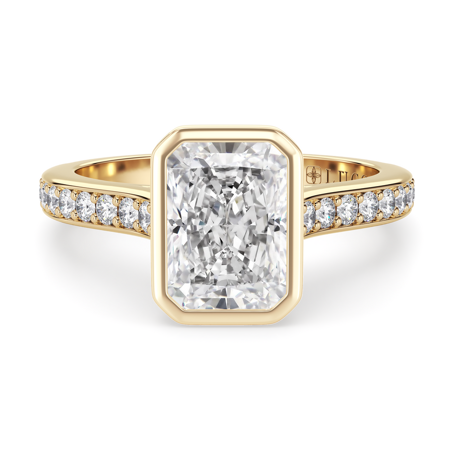 Load image into Gallery viewer, LUCCE Pavé Cathedral Radiant Diamond in Bezel Setting with Hidden Petal Engagement Ring in Gold or Platinum
