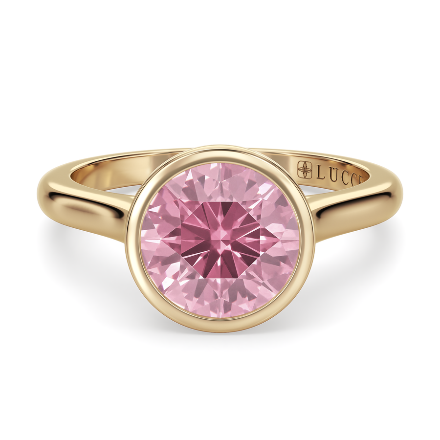 Load image into Gallery viewer, LUCCE Solitaire Cathedral Round Diamond in Bezel Setting with Hidden Petal Engagement Ring in Gold or Platinum
