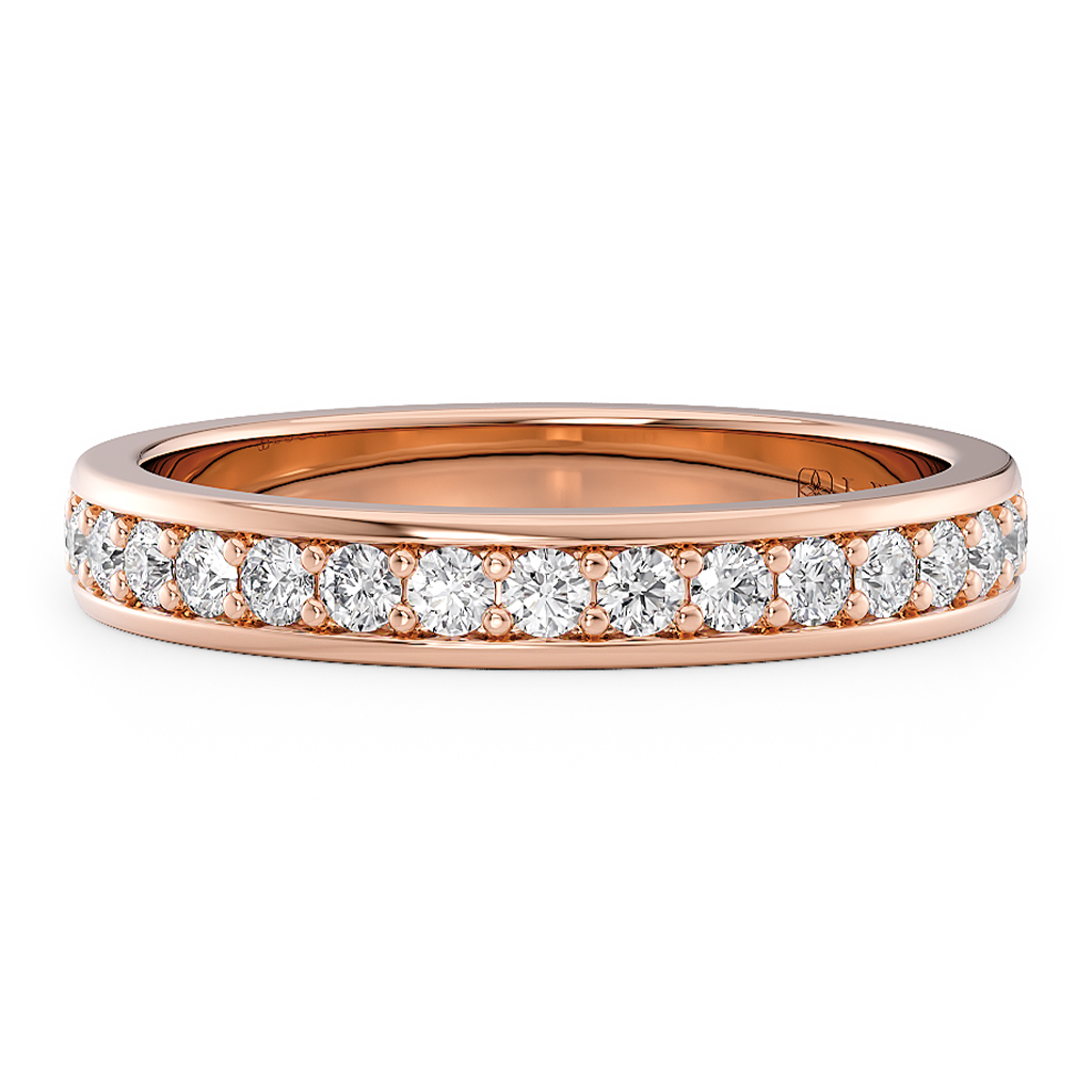Load image into Gallery viewer, LUCCE Half Eternity Pavé Round Diamond Stackable Female Wedding Ring in Gold or Platinum 
