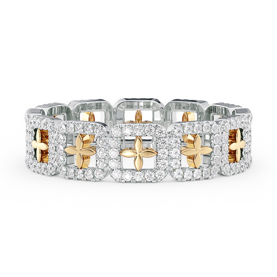 Load image into Gallery viewer, LUCCE Full Eternity Pavé Round Diamond Stackable Two Tone Female Wedding Ring in Gold or Platinum 
