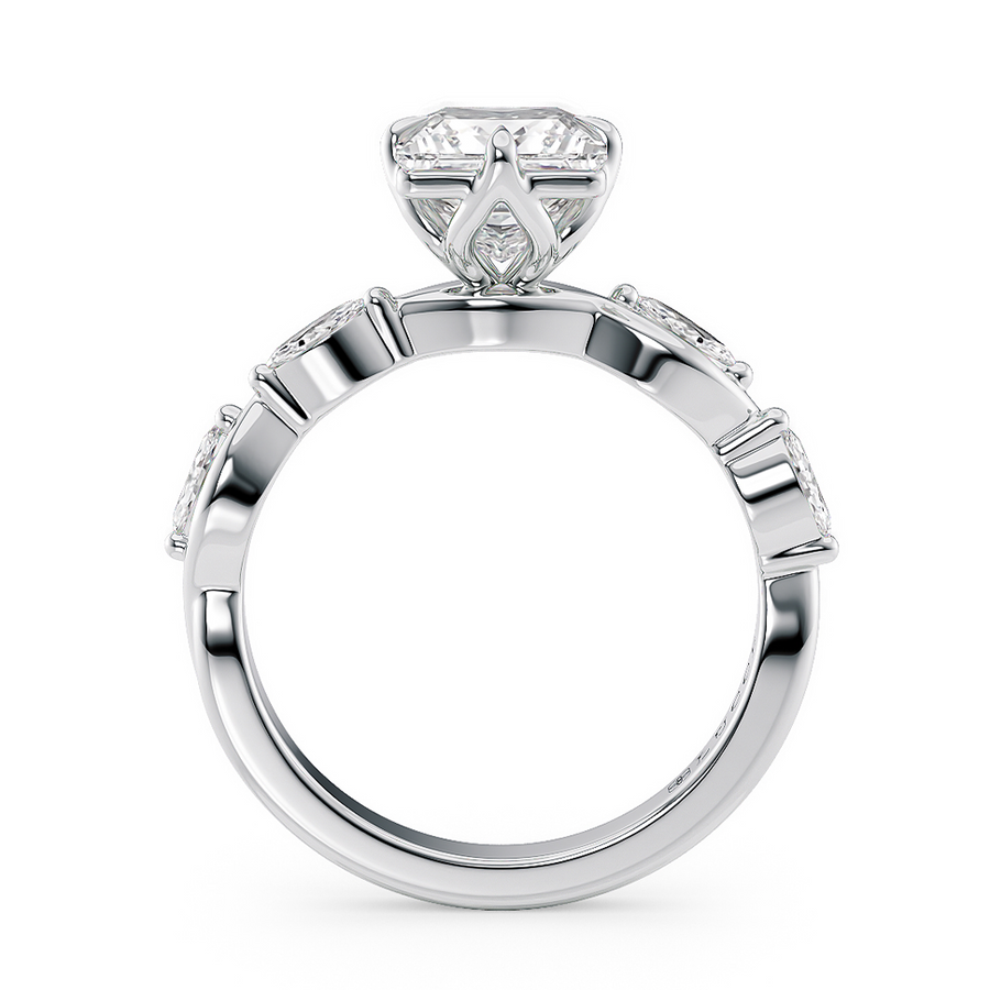 Load image into Gallery viewer, LUCCE Emerald Radiant Diamond Ring with Marquise Accents in Intertwining Vines and Petal Prongs Mid Setting Engagement Ring in Gold or Platinum 
