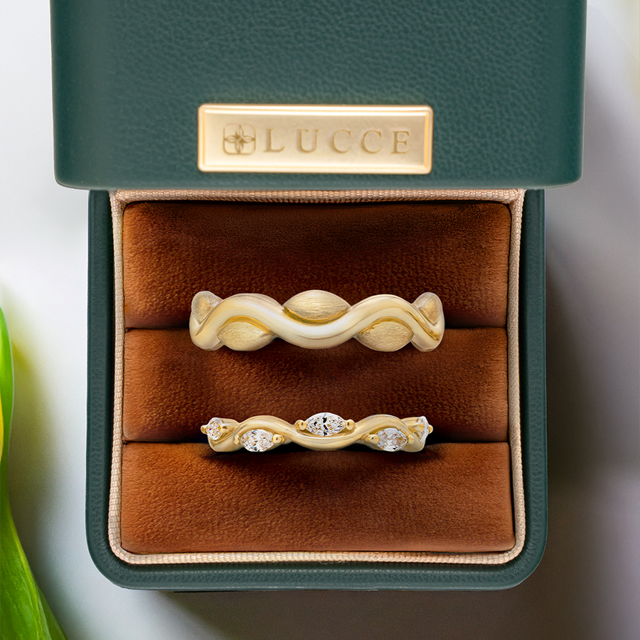 Load image into Gallery viewer, LUCCE Carved Intertwined Marquise Texture with Polished Finish Unisex Wedding Ring in Gold or Platinum
