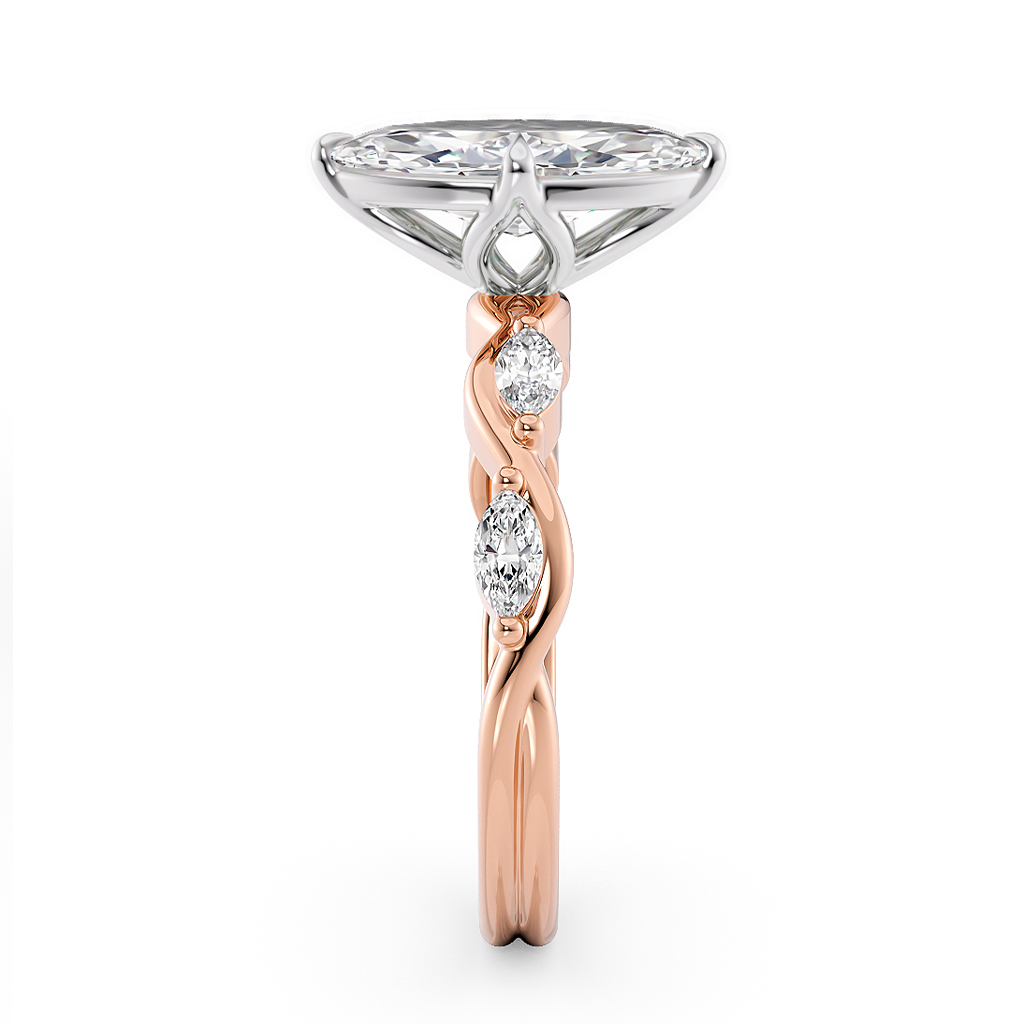 Load image into Gallery viewer, LUCCE Marquise Diamond Ring with Marquise Accents in Intertwining Vines and Petal Prongs Mid Setting Engagement Ring in Gold or Platinum 
