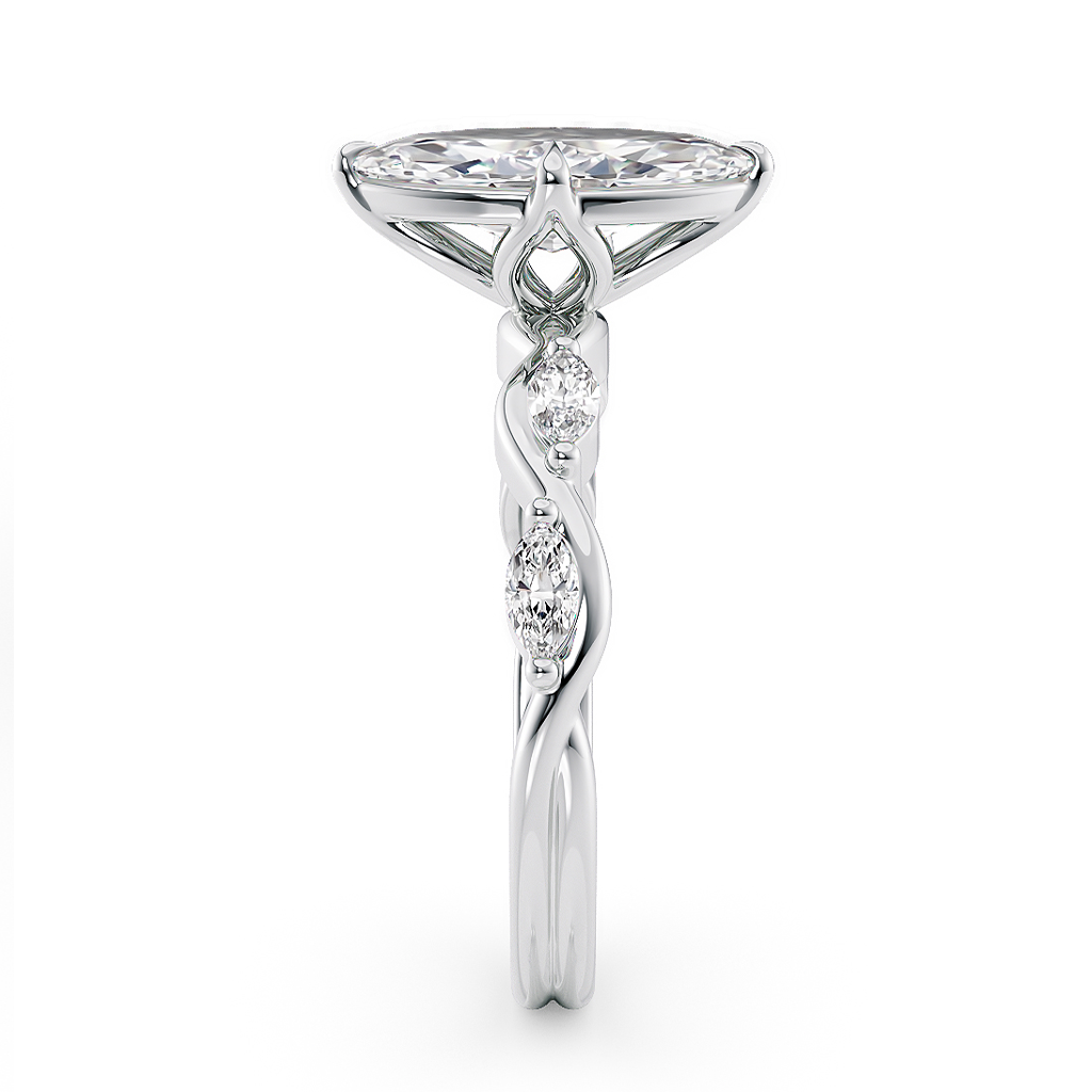 Load image into Gallery viewer, LUCCE Marquise Diamond Ring with Marquise Accents in Intertwining Vines and Petal Prongs Mid Setting Engagement Ring in Gold or Platinum 
