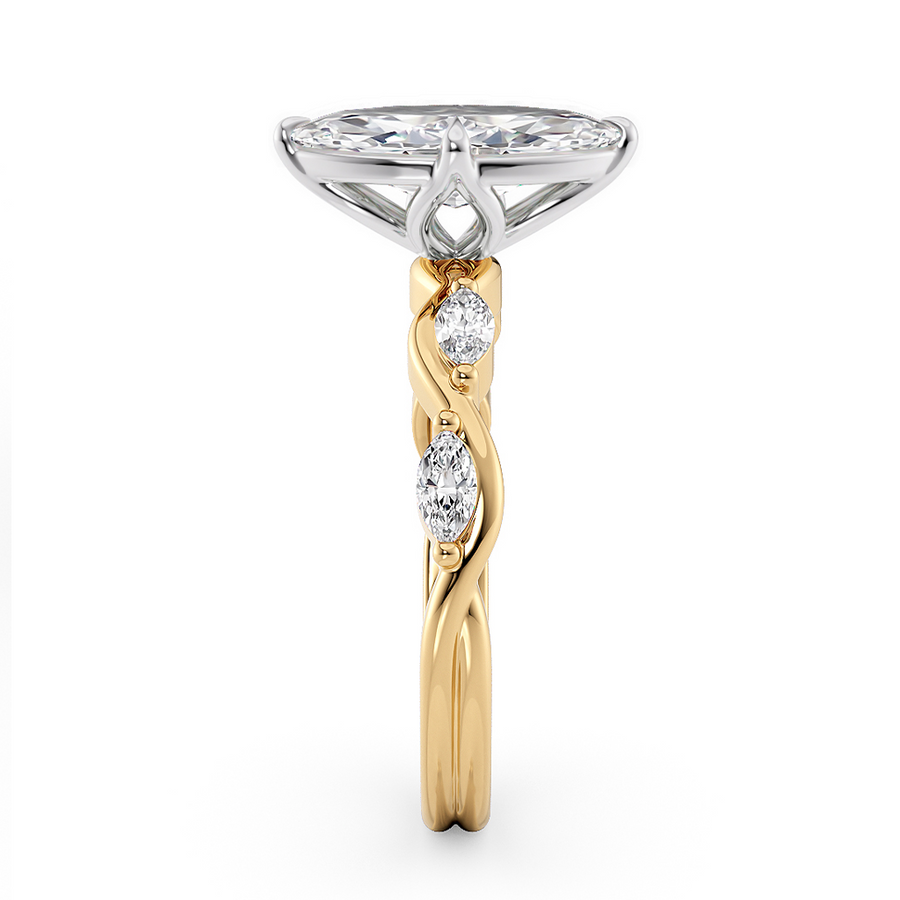 Load image into Gallery viewer, LUCCE Marquise Diamond Ring with Marquise Accents in Intertwining Vines and Petal Prongs Mid Setting Engagement Ring in Gold or Platinum 
