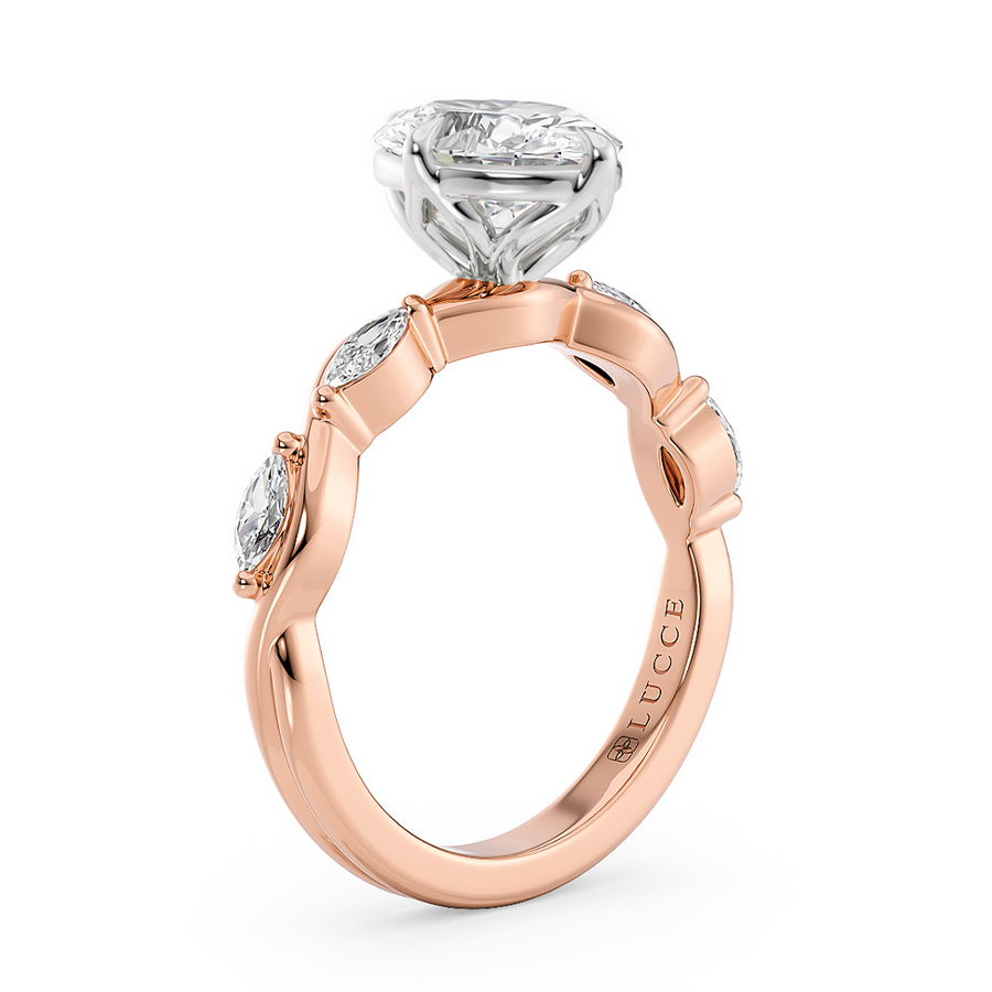 Load image into Gallery viewer, LUCCE Oval Diamond Ring with Marquise Accents in Intertwining Vines and Petal Prongs Mid Setting Engagement Ring in Gold or Platinum 
