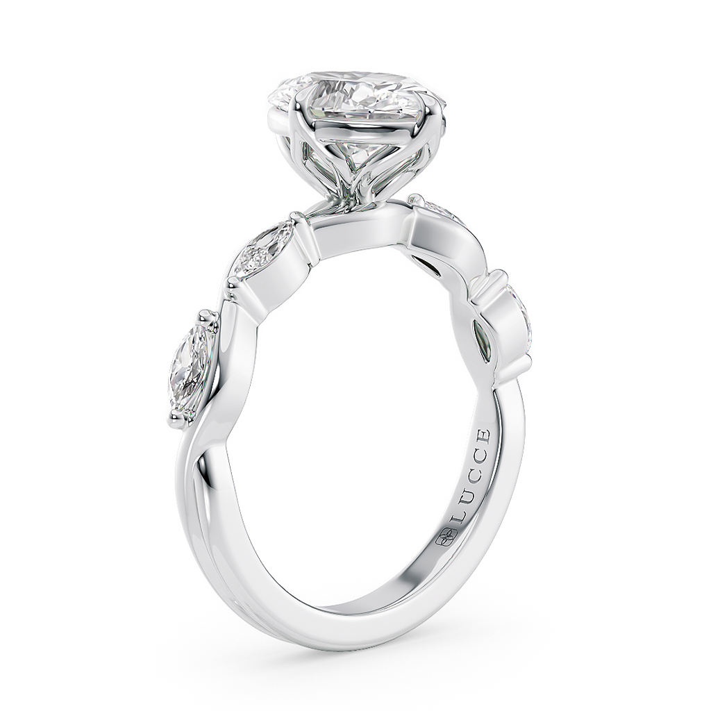 Load image into Gallery viewer, LUCCE Oval Diamond Ring with Marquise Accents in Intertwining Vines and Petal Prongs Mid Setting Engagement Ring in Gold or Platinum 
