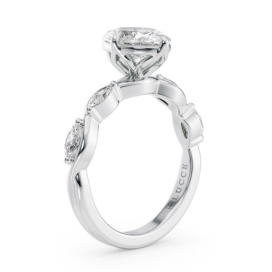 Load image into Gallery viewer, LUCCE Oval Diamond Ring with Marquise Accents in Intertwining Vines and Petal Prongs Mid Setting Engagement Ring in Gold or Platinum 
