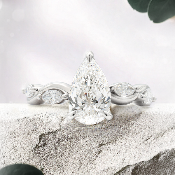 Lucce Constance Petal Pear Lab Diamond 1.55ct D VVS2 Ex IGI Platinum