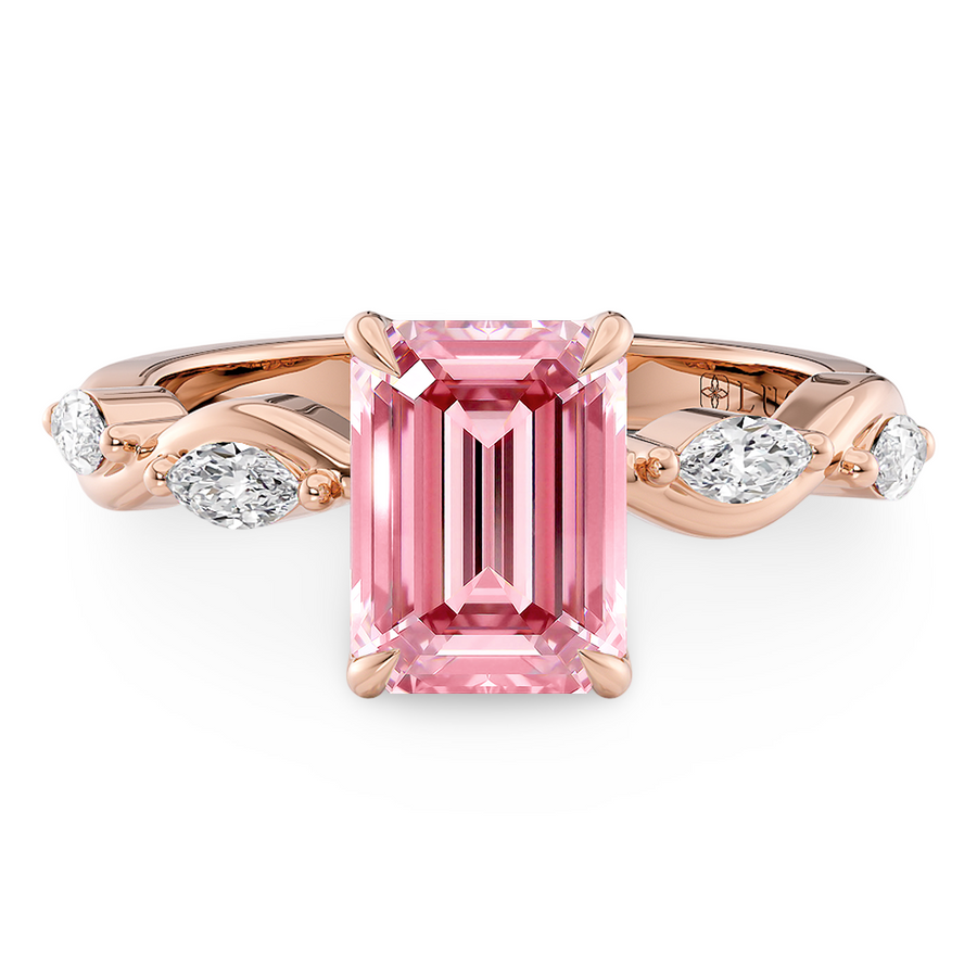Load image into Gallery viewer, LUCCE ROSÉ Pink Oval Diamond Ring with Marquise Accents in Intertwining Vines and Petal Prongs Mid Setting Engagement Ring in Gold or Platinum 
