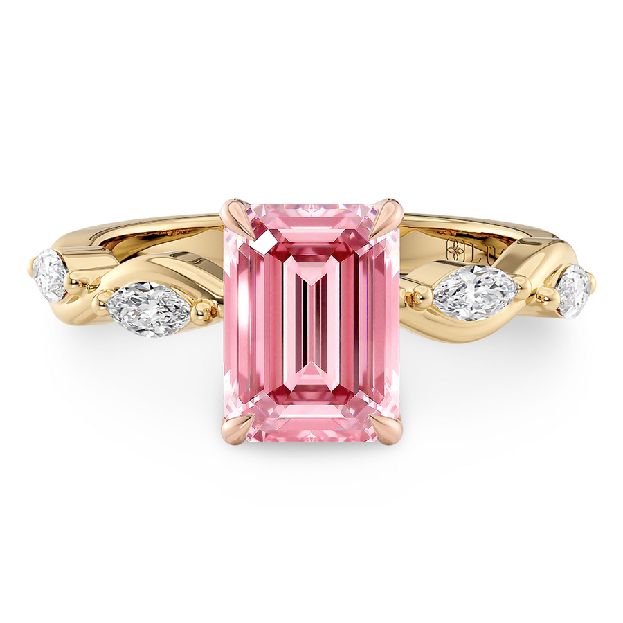 Load image into Gallery viewer, LUCCE ROSÉ Pink Oval Diamond Ring with Marquise Accents in Intertwining Vines and Petal Prongs Mid Setting Engagement Ring in Gold or Platinum 
